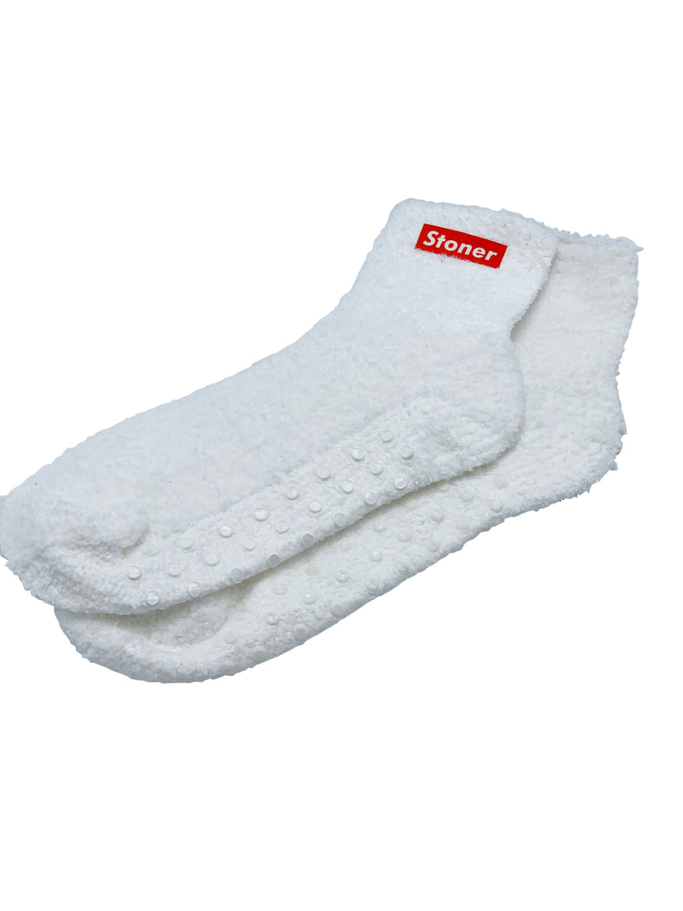 White Stoner Fuzzy Socks with bootom grips