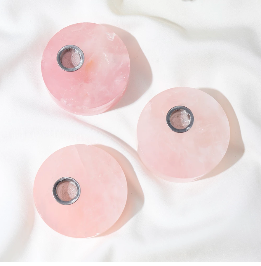 Three pink Mini Circle Rose Quartz Crystals