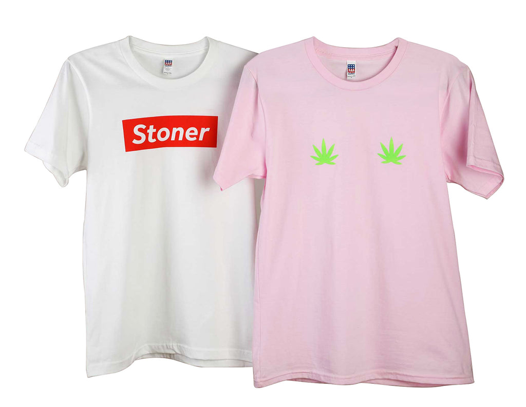 White Stoner T-Shirt and Pink leaf t-shirt