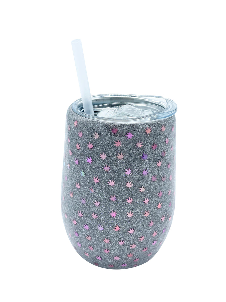 Irridescent leaf Drink Tumbler with lid and straw