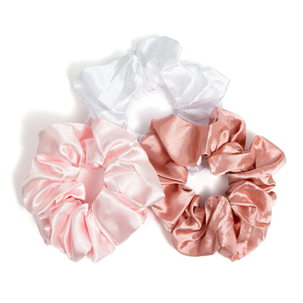 Pink, white and champagne scrunchies