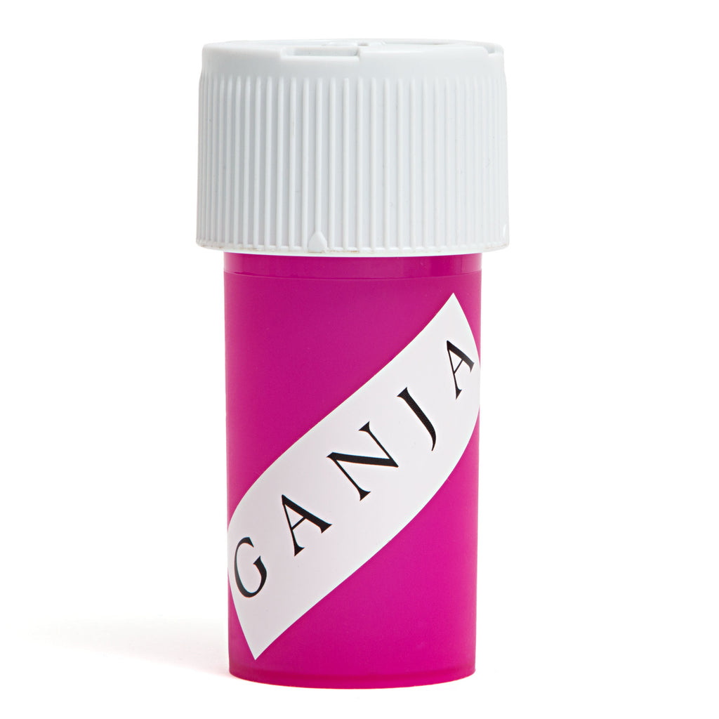 Pink jar with "GANJA" sticker