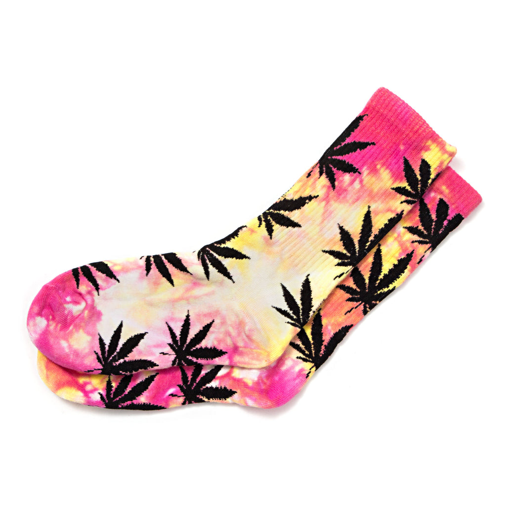 PInk and yellow tie dye Leaf Socks