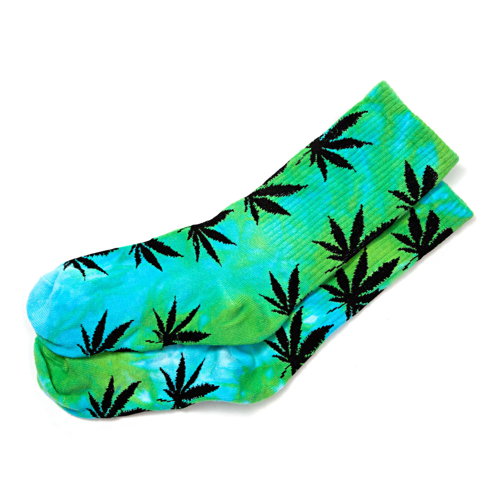 blue and green tie dye Leaf Socks 